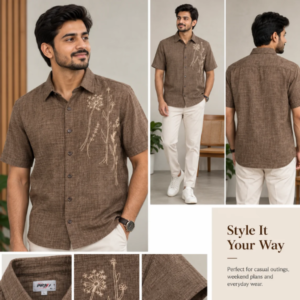 Men’s Brown Embroidered Shirt