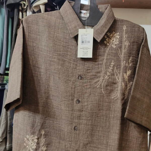 Men’s Brown Embroidered Shirt - Image 2