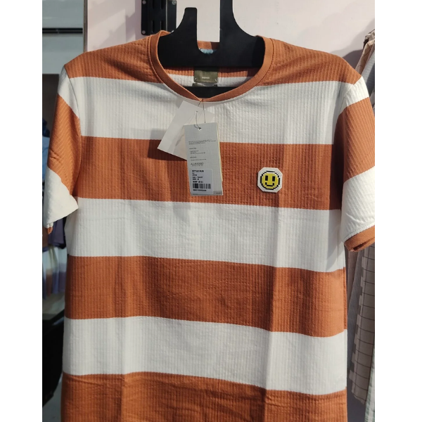 Men’s Orange & White Striped T-Shirt - Image 2