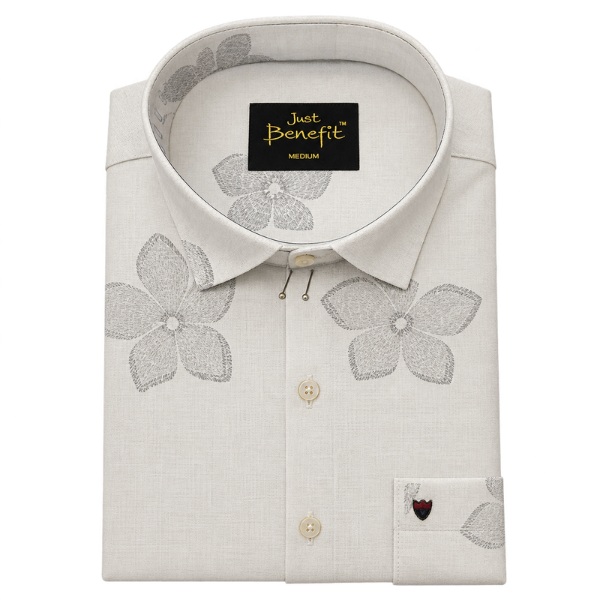 Men’s Premium Floral Printed Casual Shirt – Ivory - Image 2