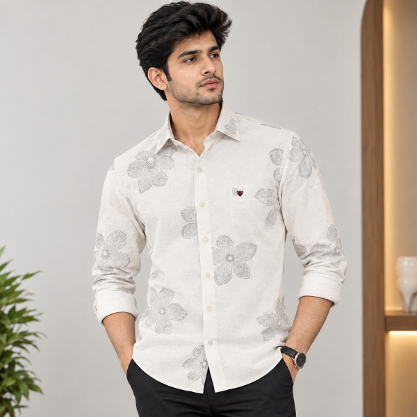 Men’s Premium Floral Printed Casual Shirt – Ivory